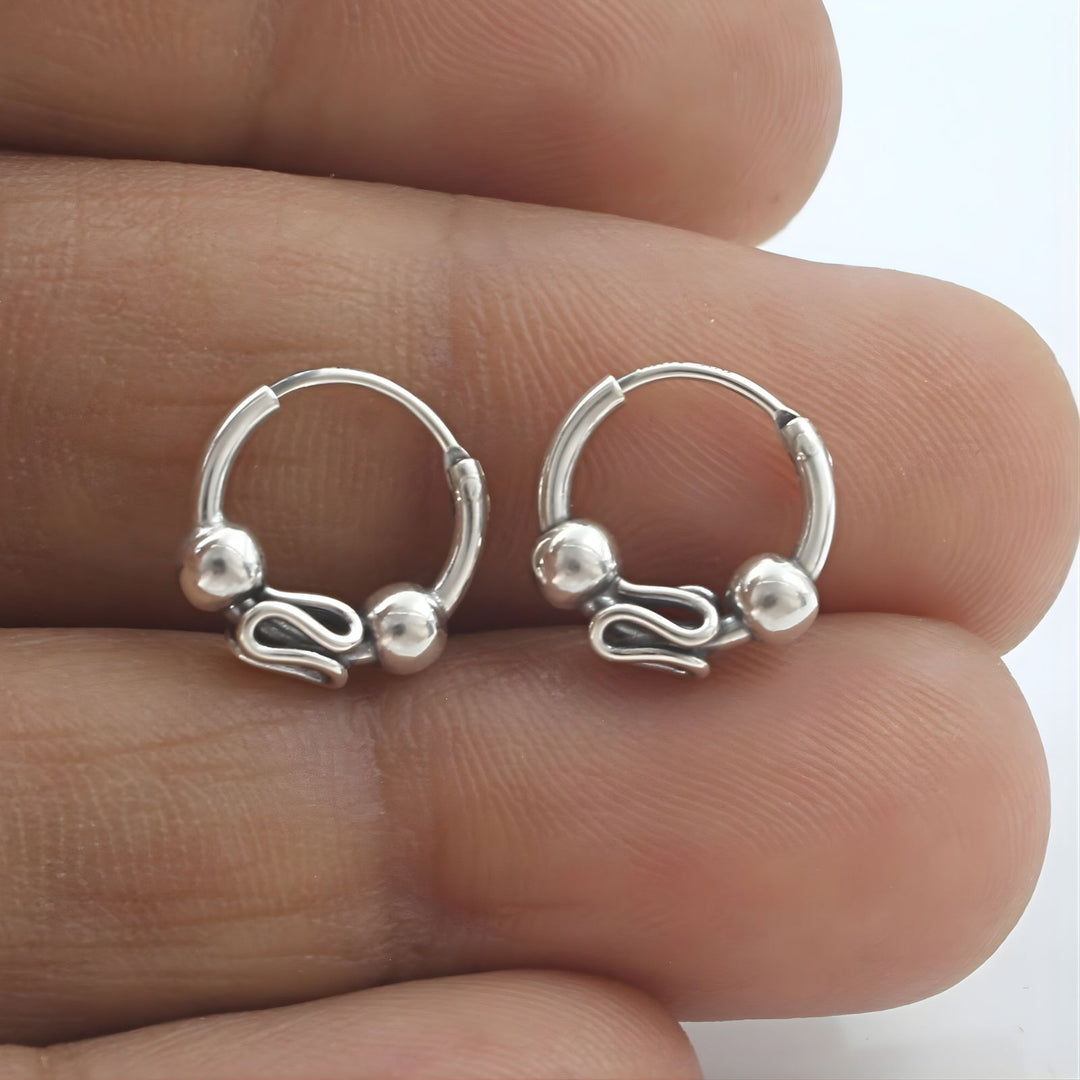 Trendy 925 Real Sterling Silver Oxidized Bali hoop earrings for Girls - Pair