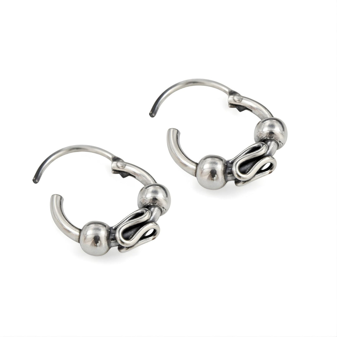 Trendy 925 Real Sterling Silver Oxidized Bali hoop earrings for Girls - Pair