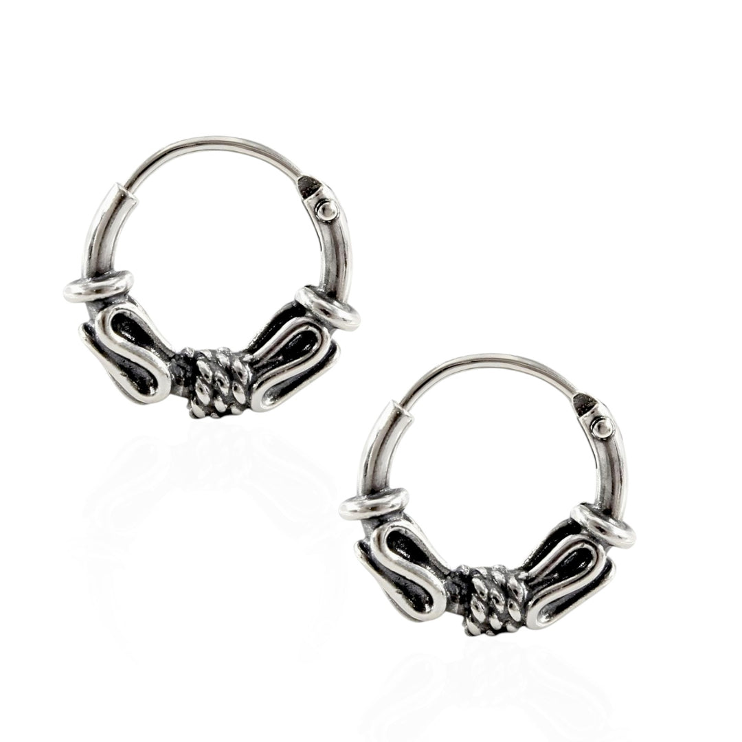 925 Real Sterling Silver Oxidized wired design bali hoop earrings for Girls - Pair