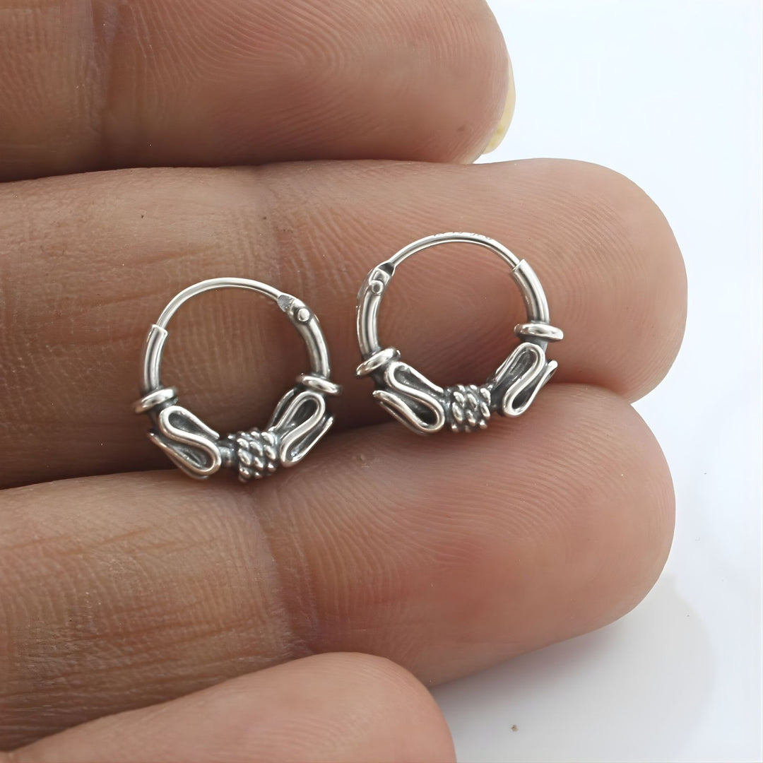 925 Real Sterling Silver Oxidized wired design bali hoop earrings for Girls - Pair