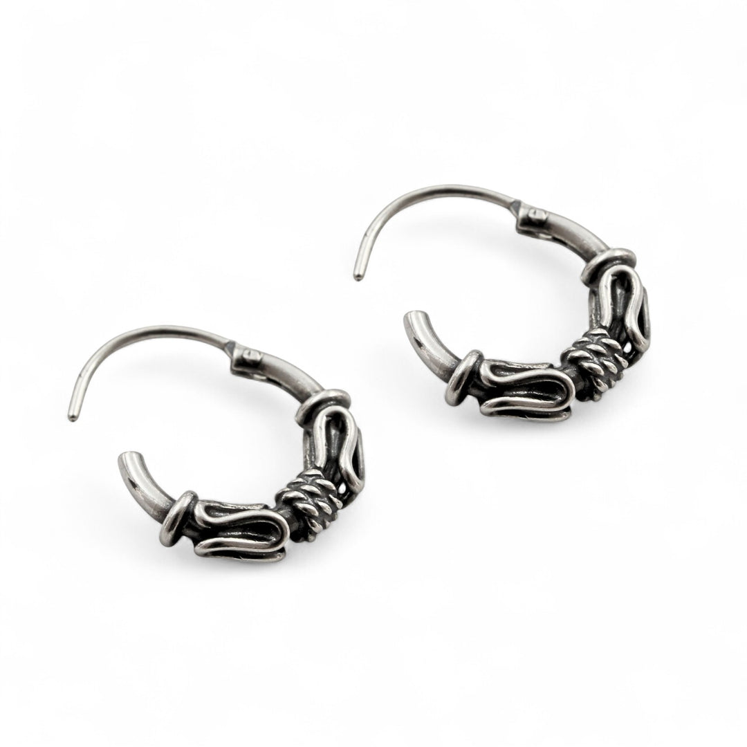925 Real Sterling Silver Oxidized wired design bali hoop earrings for Girls - Pair