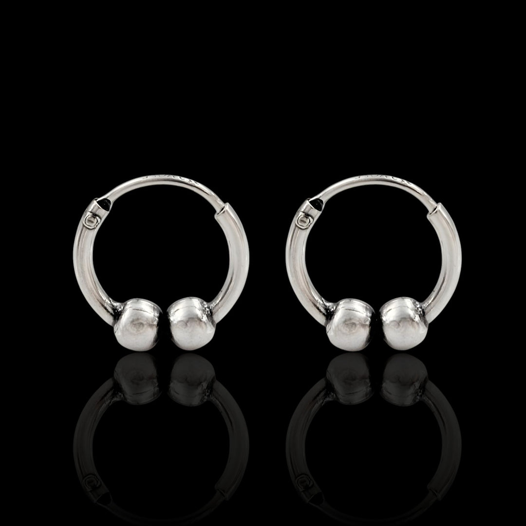 925 Real Sterling Silver Oxidized  Double ball bali hoop earrings for Girls - Pair