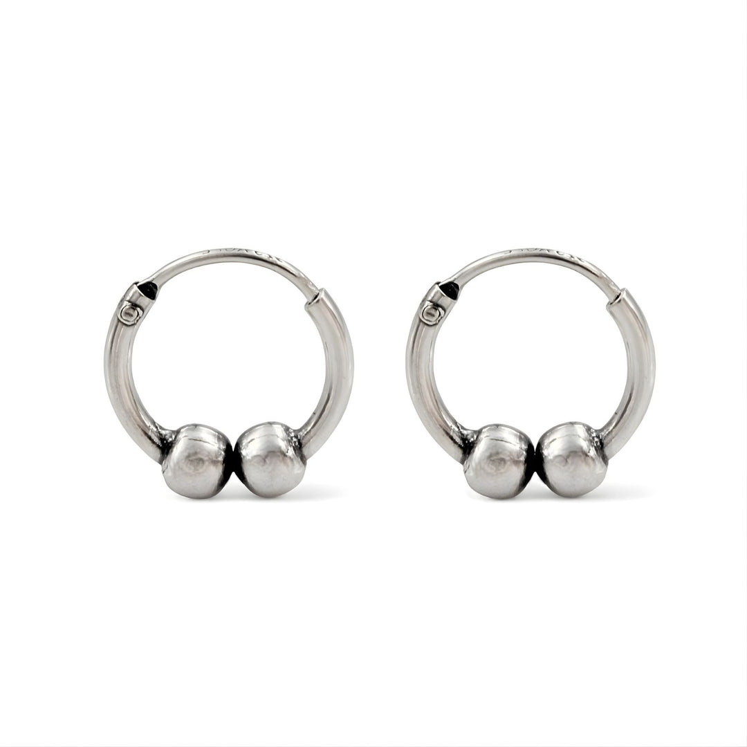 925 Real Sterling Silver Oxidized  Double ball bali hoop earrings for Girls - Pair