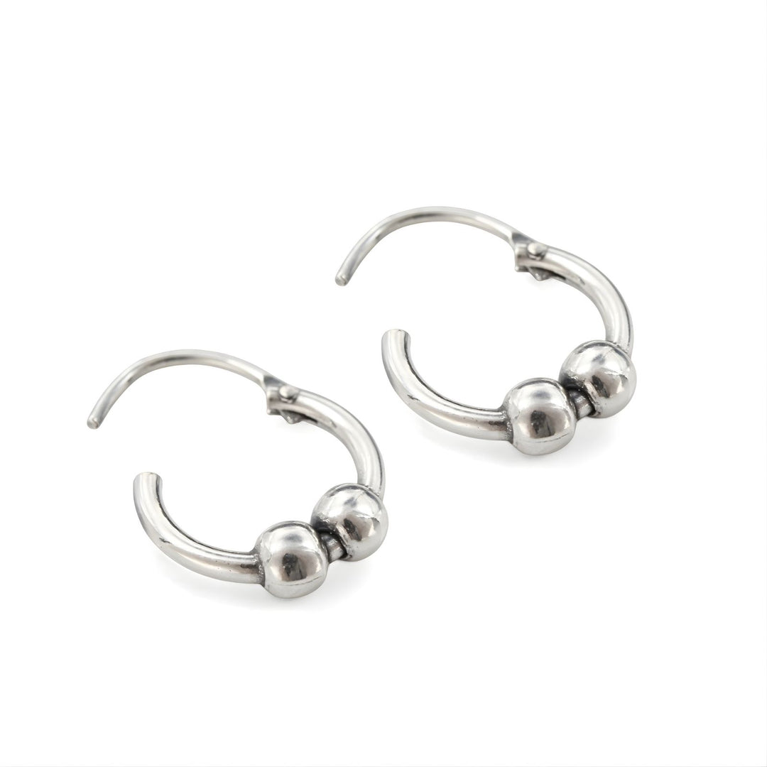 925 Real Sterling Silver Oxidized  Double ball bali hoop earrings for Girls - Pair
