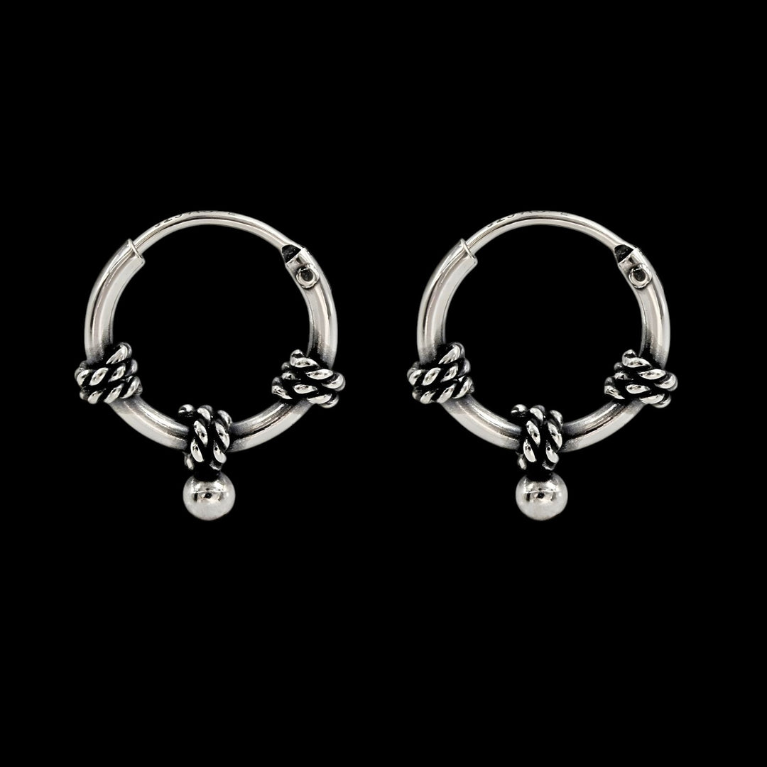 925 Real Sterling Silver Oxidized Tribal bali hoop earrings for Girls - Pair