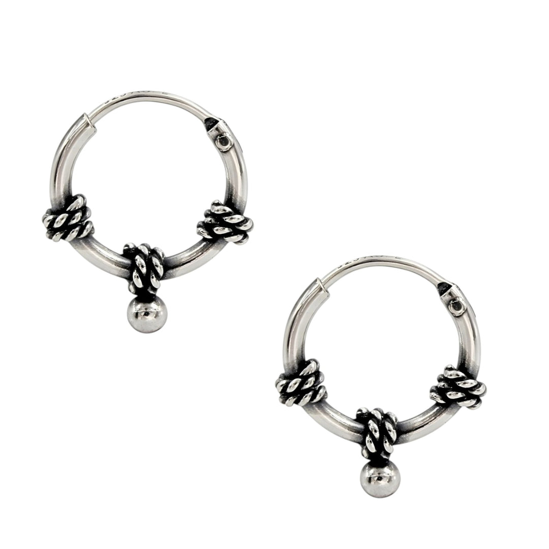 925 Real Sterling Silver Oxidized Tribal bali hoop earrings for Girls - Pair