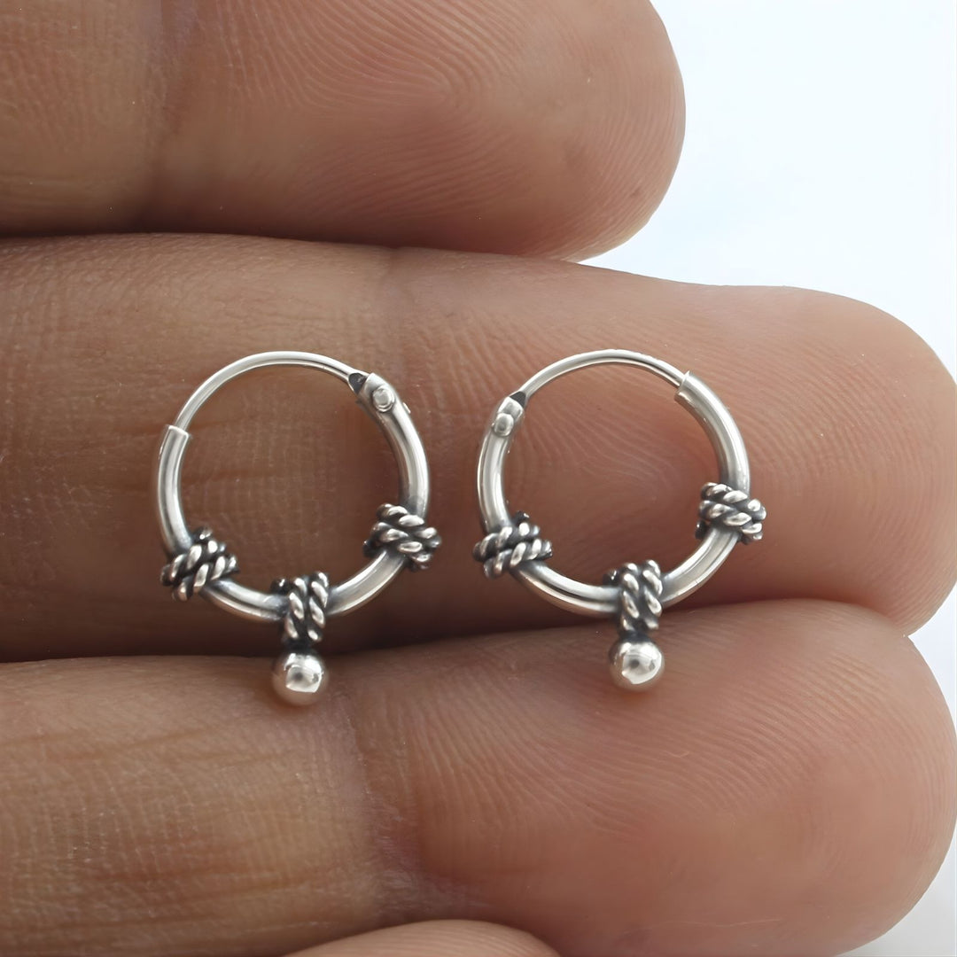 925 Real Sterling Silver Oxidized Tribal bali hoop earrings for Girls - Pair