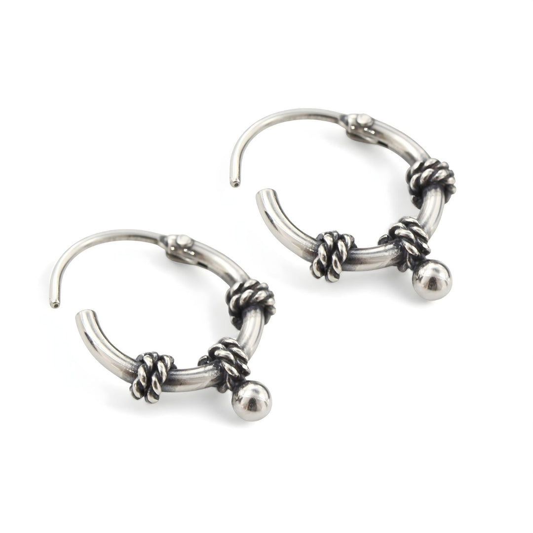 925 Real Sterling Silver Oxidized Tribal bali hoop earrings for Girls - Pair