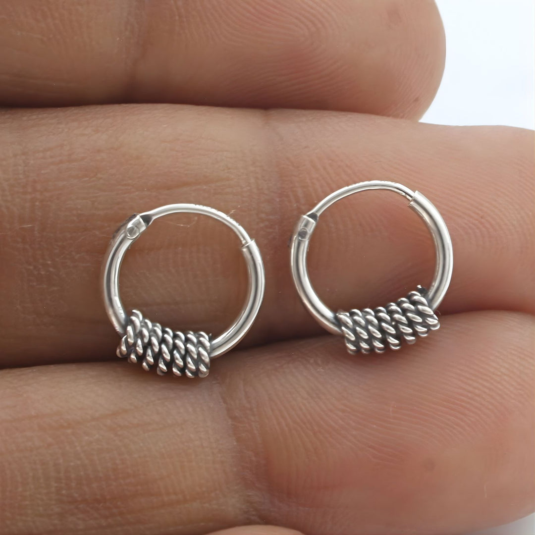 Divine 925 Real Sterling Silver Oxidized hoop earrings for Girls  - Pair