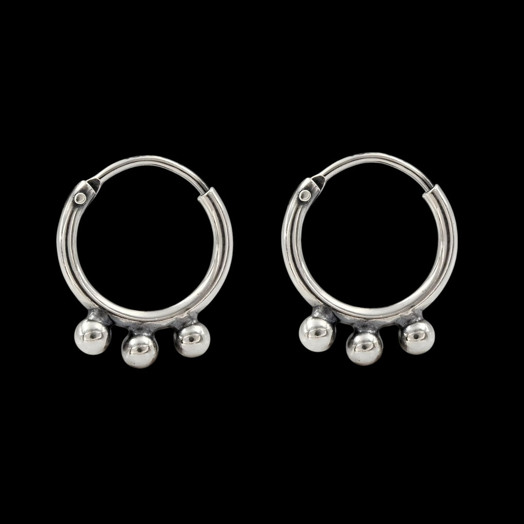 Ethnic 925 Real Sterling Silver Oxidized small bali hoop earrings for Girls - Pair