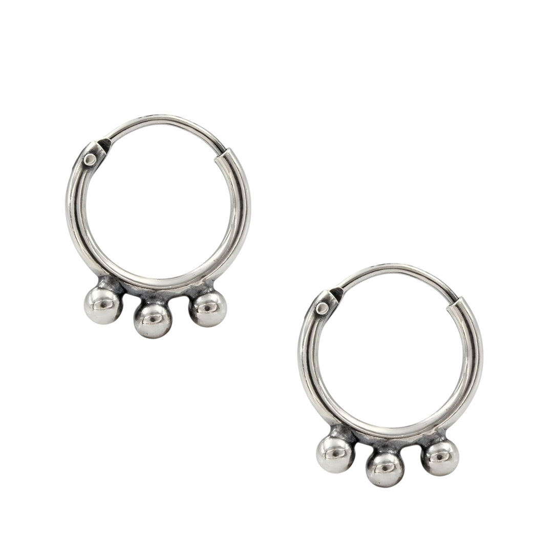 Ethnic 925 Real Sterling Silver Oxidized small bali hoop earrings for Girls - Pair