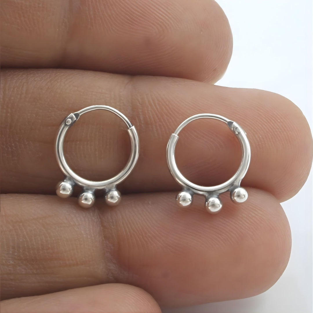 Ethnic 925 Real Sterling Silver Oxidized small bali hoop earrings for Girls - Pair