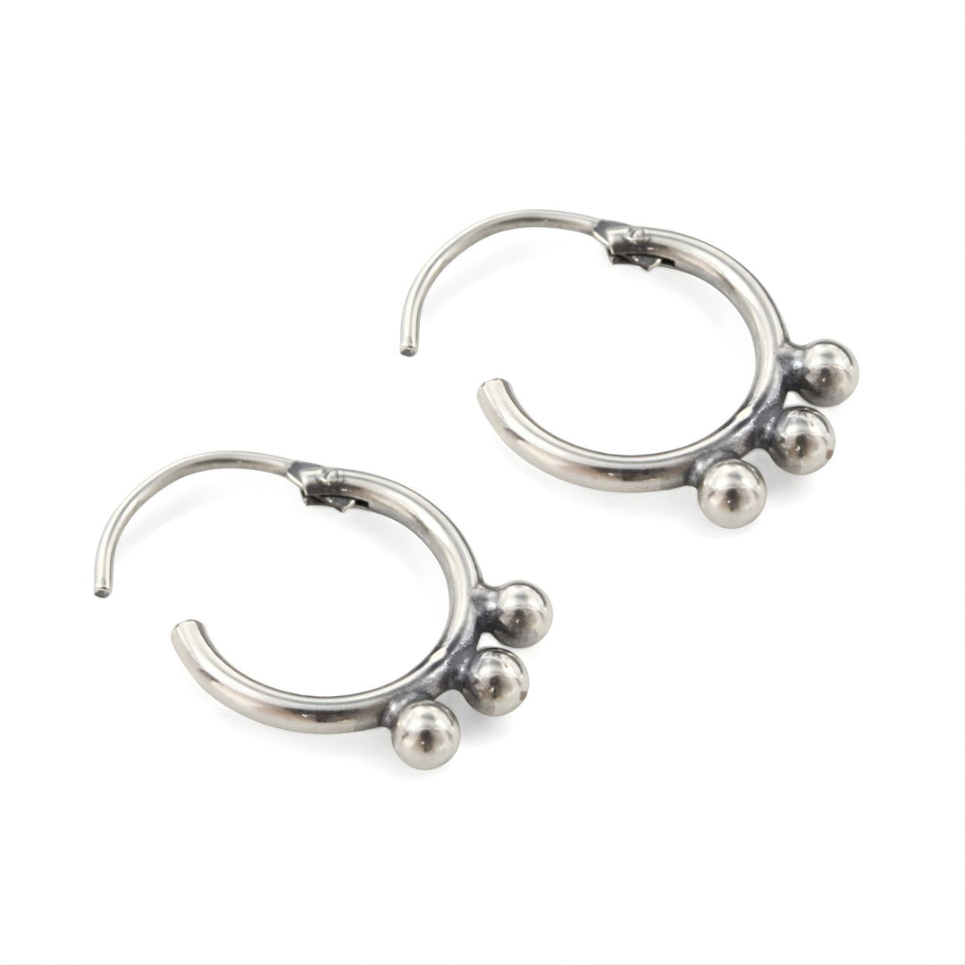 Ethnic 925 Real Sterling Silver Oxidized small bali hoop earrings for Girls - Pair
