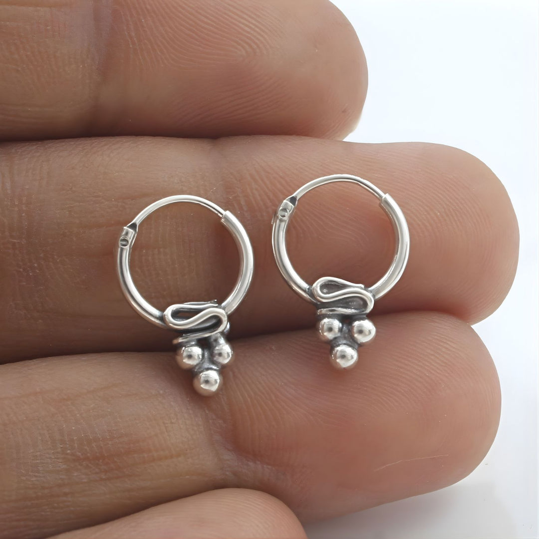 Unique 925 Real Sterling Silver Oxidized small hoop earrings for Girls - Pair