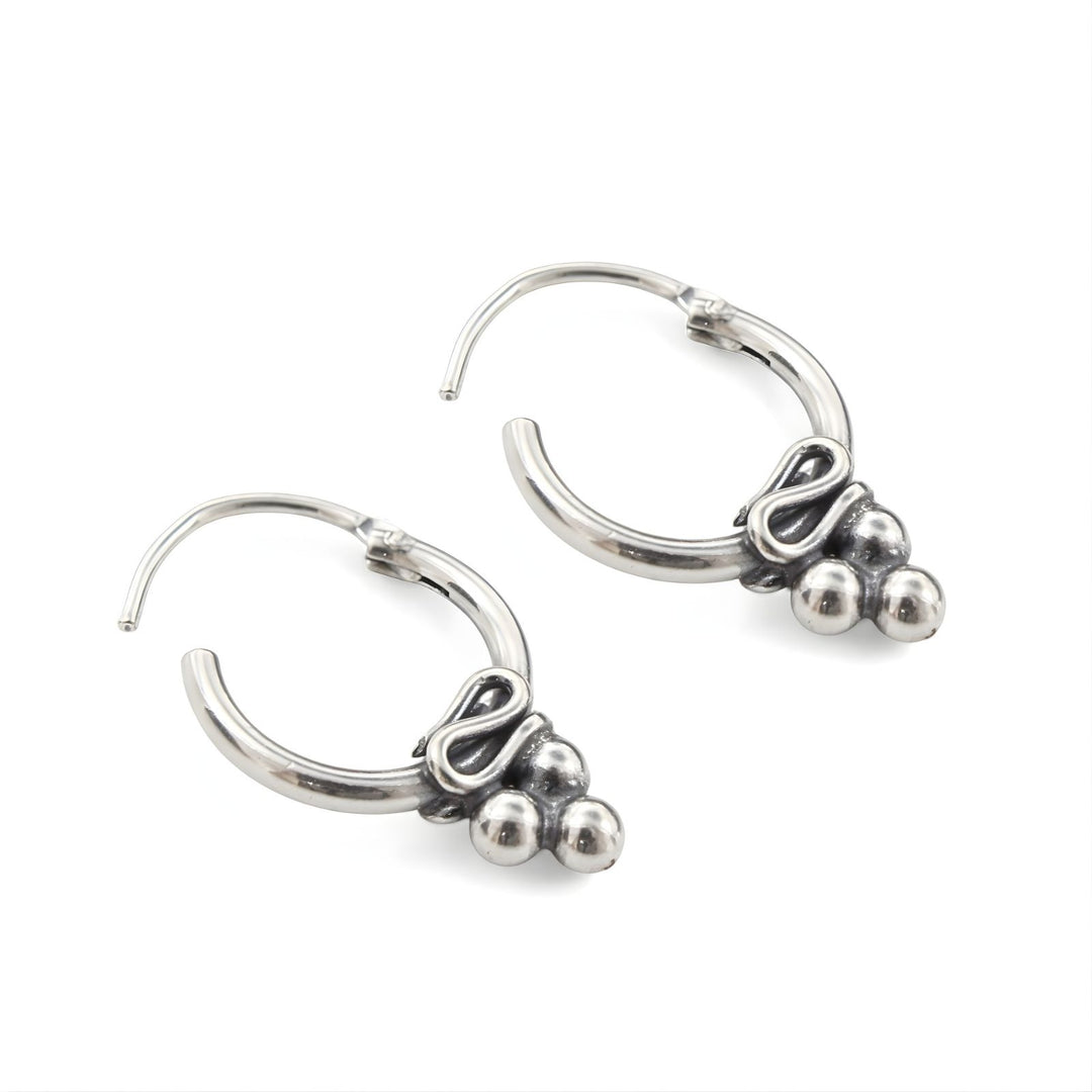Unique 925 Real Sterling Silver Oxidized small hoop earrings for Girls - Pair