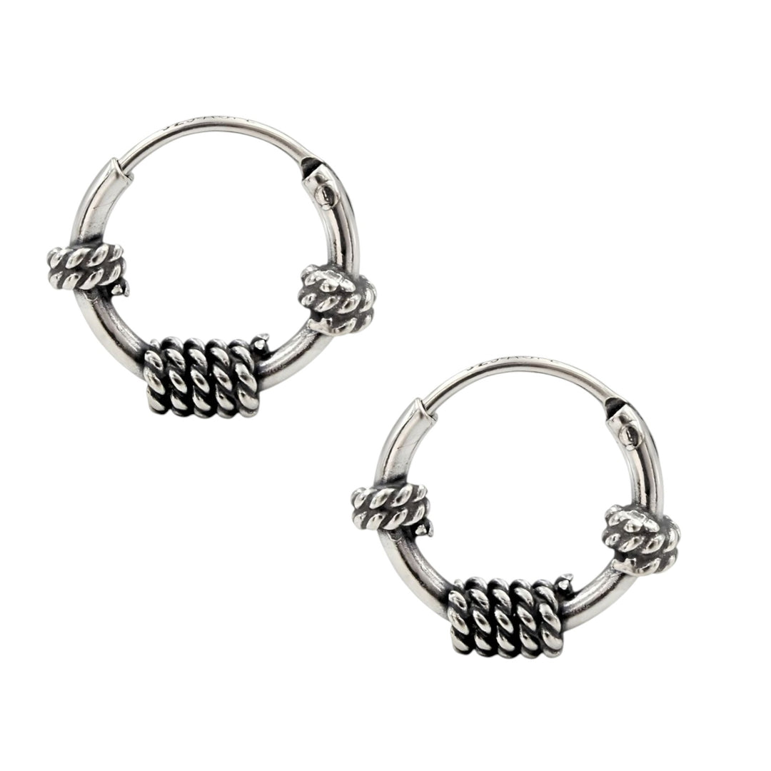925 Real Sterling Silver Oxidized Rope Design small bali hoop earrings for Girls - Pair