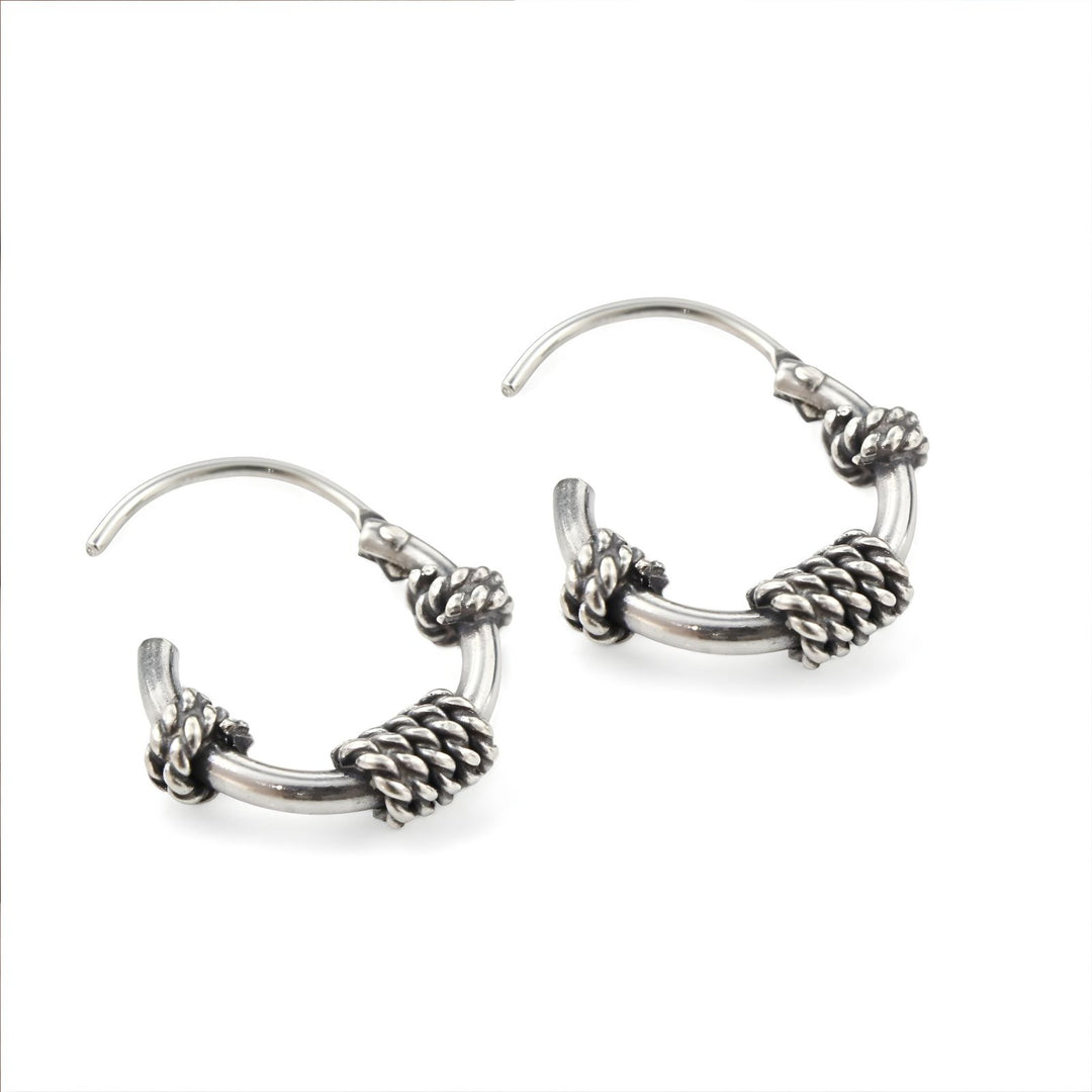 925 Real Sterling Silver Oxidized Rope Design small bali hoop earrings for Girls - Pair