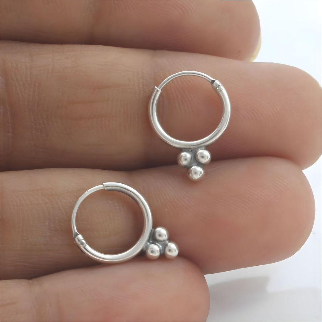 925 Real Sterling Silver Oxidized mini bali hoop earrings for Girls - Pair