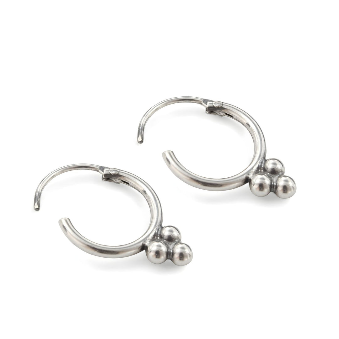 925 Real Sterling Silver Oxidized mini bali hoop earrings for Girls - Pair