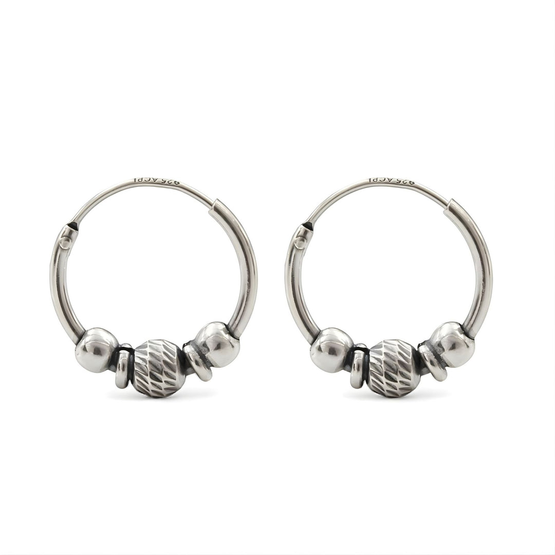 925 Real Sterling Silver Oxidized bali hoop earrings for women - Pair