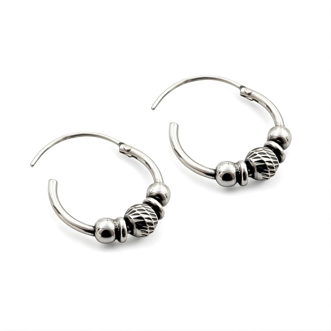 925 Real Sterling Silver Oxidized bali hoop earrings for women - Pair