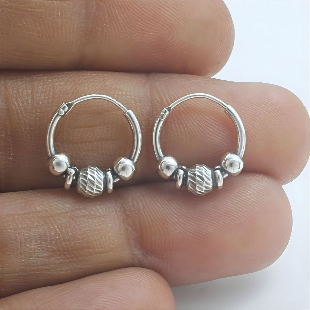 925 Real Sterling Silver Oxidized bali hoop earrings for women - Pair