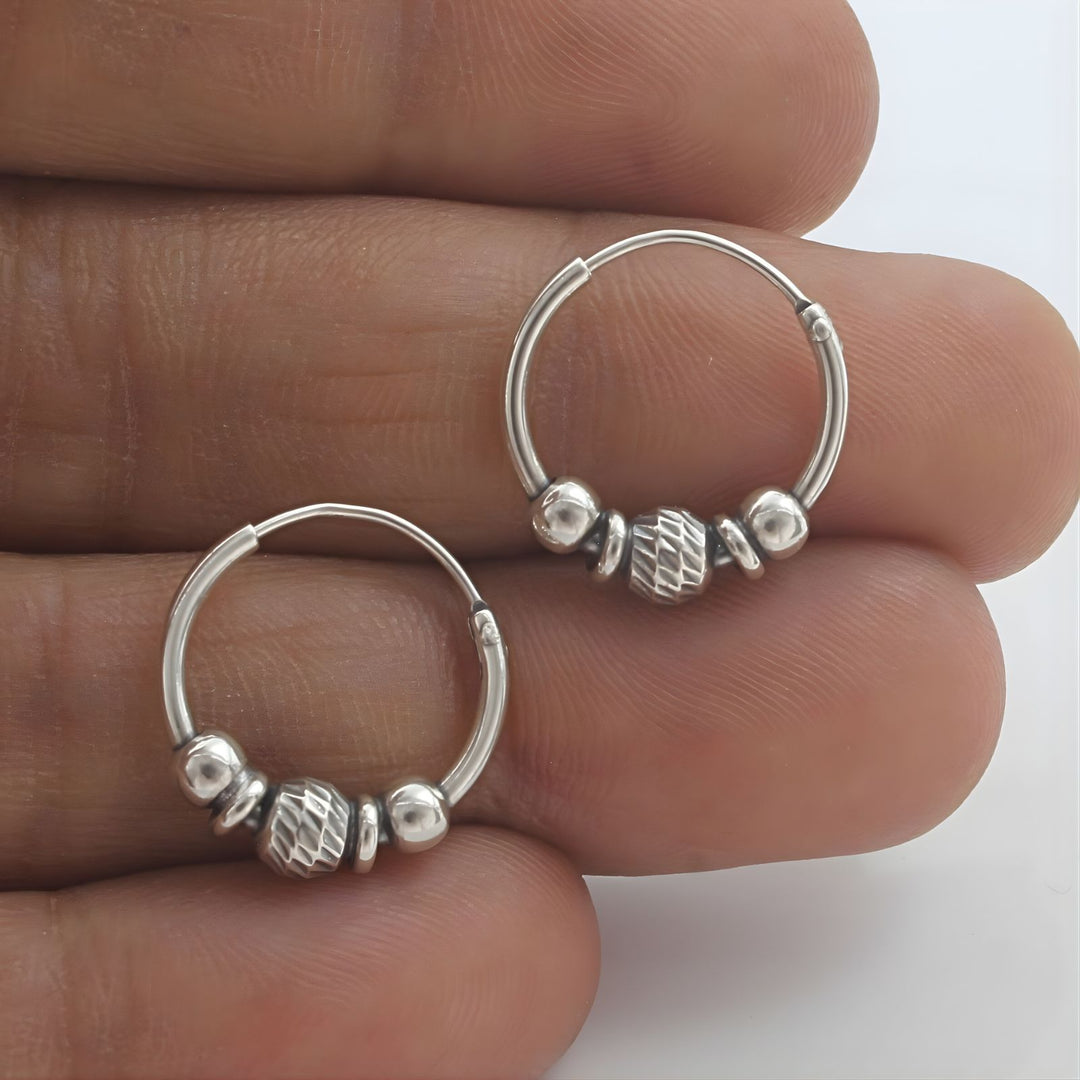 925 Real Sterling Silver Oxidized bali hoop earrings for women - Pair
