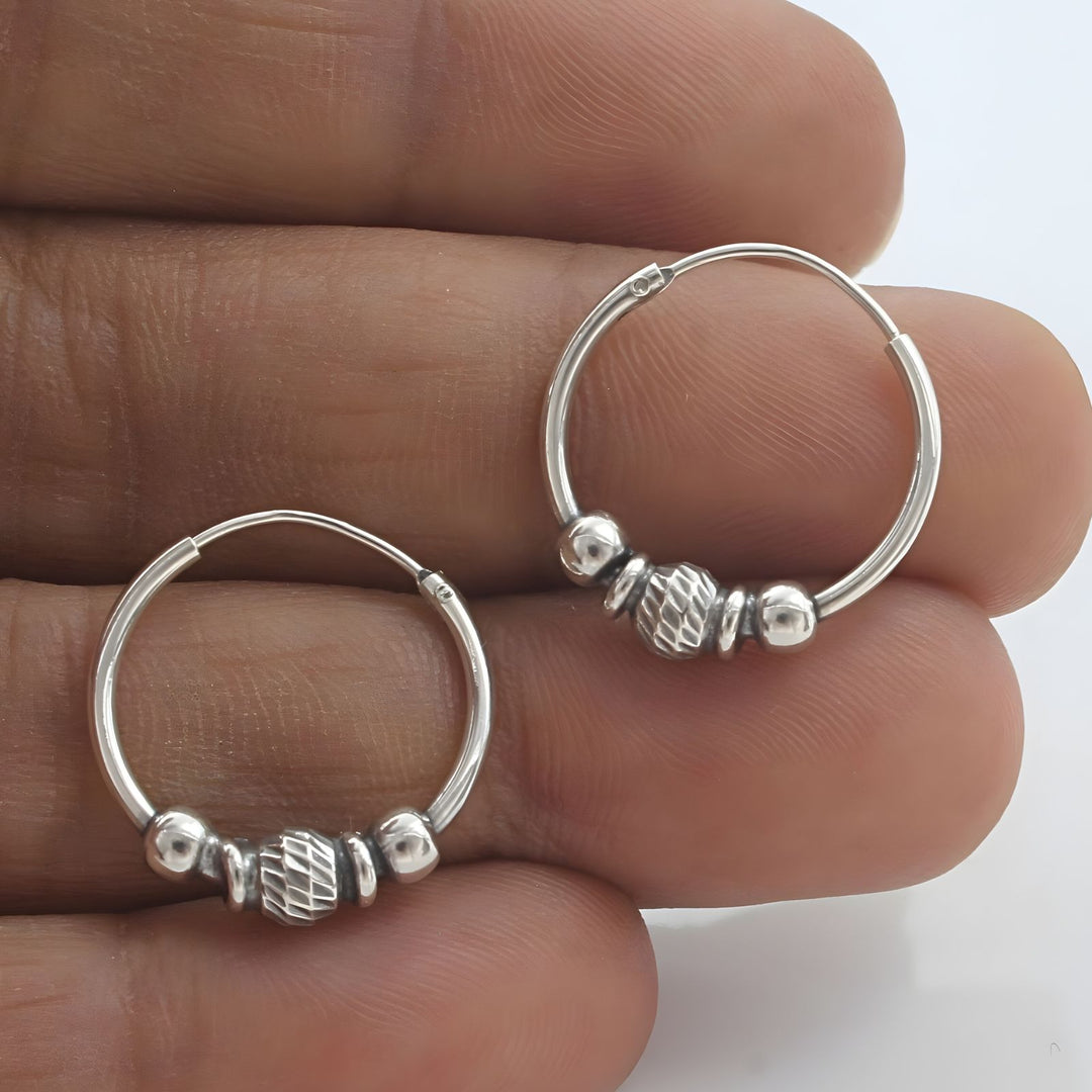 925 Real Sterling Silver Oxidized bali hoop earrings for women - Pair