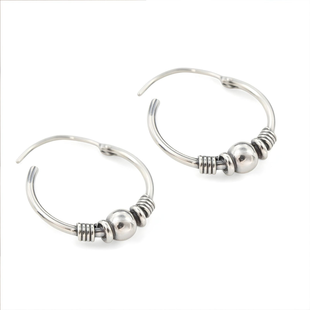 925 Real Sterling Silver Oxidized classical design bali hoop earrings for women - Pair