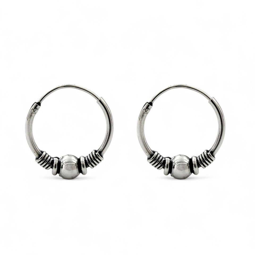 925 Real Sterling Silver Oxidized classical design bali hoop earrings for women - Pair