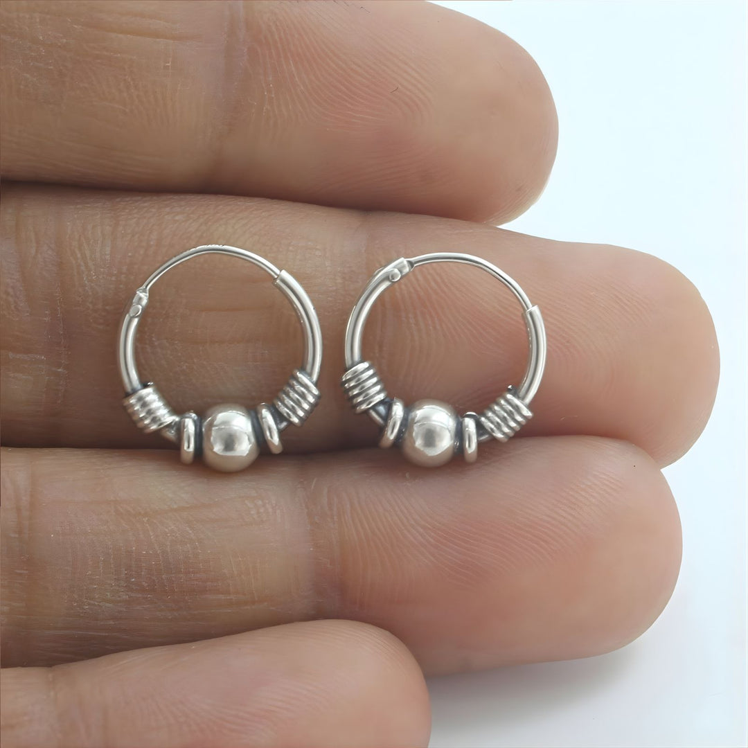 925 Real Sterling Silver Oxidized classical design bali hoop earrings for women - Pair
