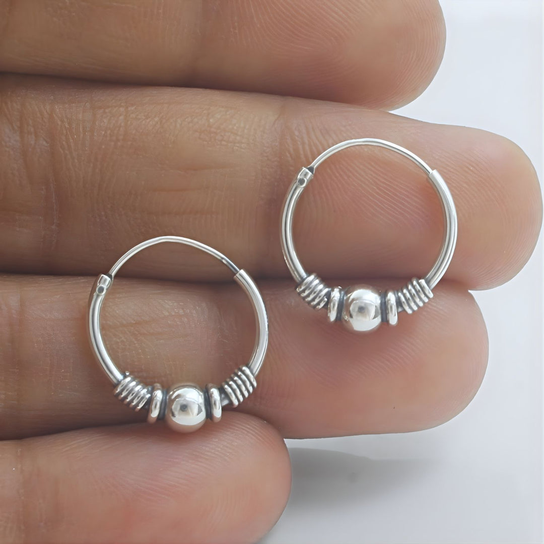 925 Real Sterling Silver Oxidized classical design bali hoop earrings for women - Pair