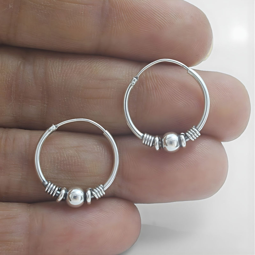 925 Real Sterling Silver Oxidized classical design bali hoop earrings for women - Pair