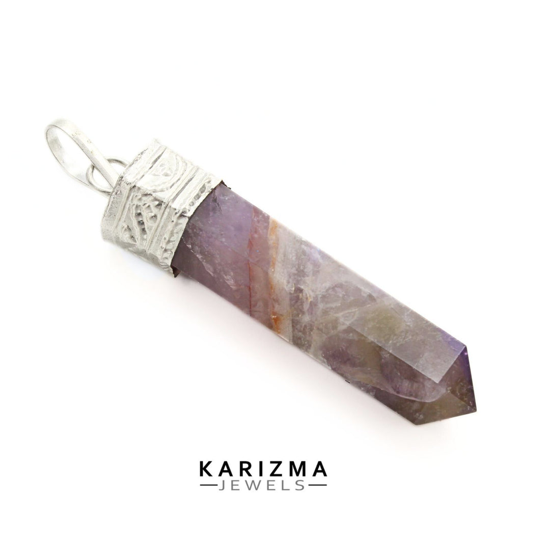 26.4Ct Natural Purple Amethyst Gemstone Healing Point Pencil Pendant
