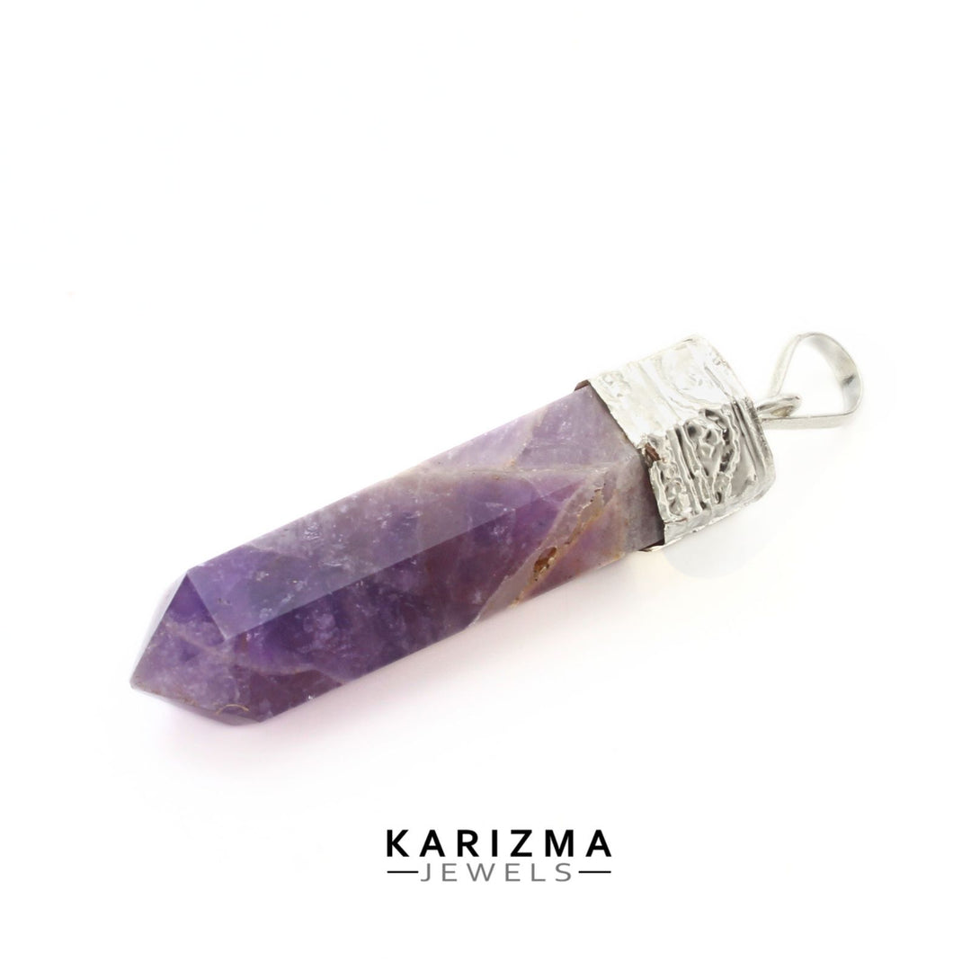 26.4Ct Natural Purple Amethyst Gemstone Healing Point Pencil Pendant