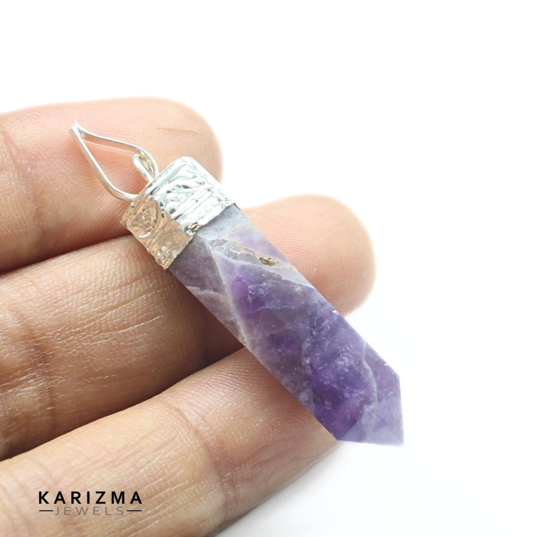 26.4Ct Natural Purple Amethyst Gemstone Healing Point Pencil Pendant