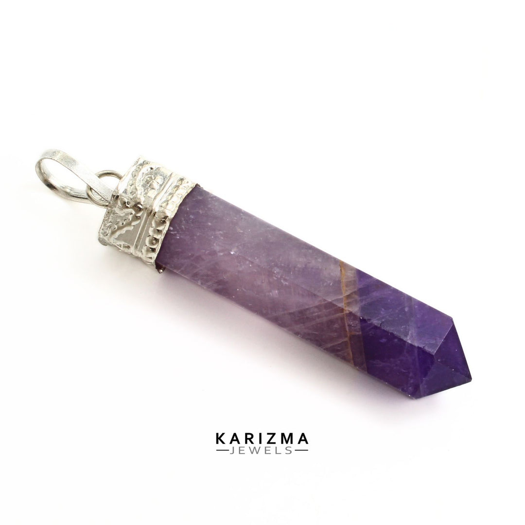 31.8Ct Natural Purple Amethyst Gemstone Healing Point Pencil Pendant