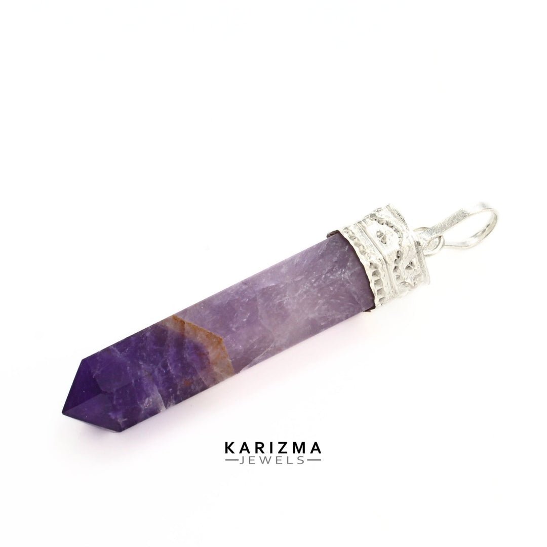 31.8Ct Natural Purple Amethyst Gemstone Healing Point Pencil Pendant
