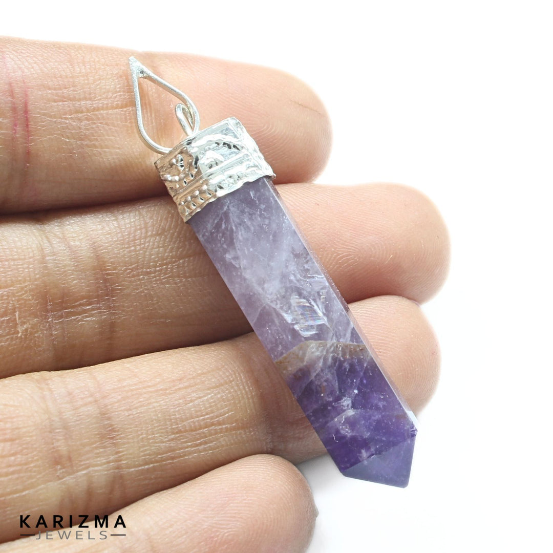 31.8Ct Natural Purple Amethyst Gemstone Healing Point Pencil Pendant