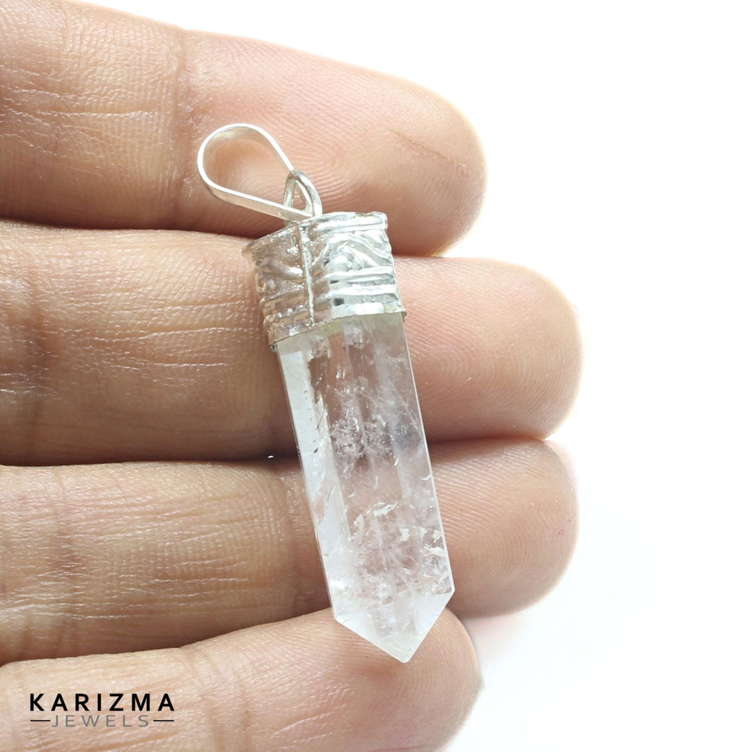 23.7Ct Natural Quartz Crystal Healing Point Pencil Pendant