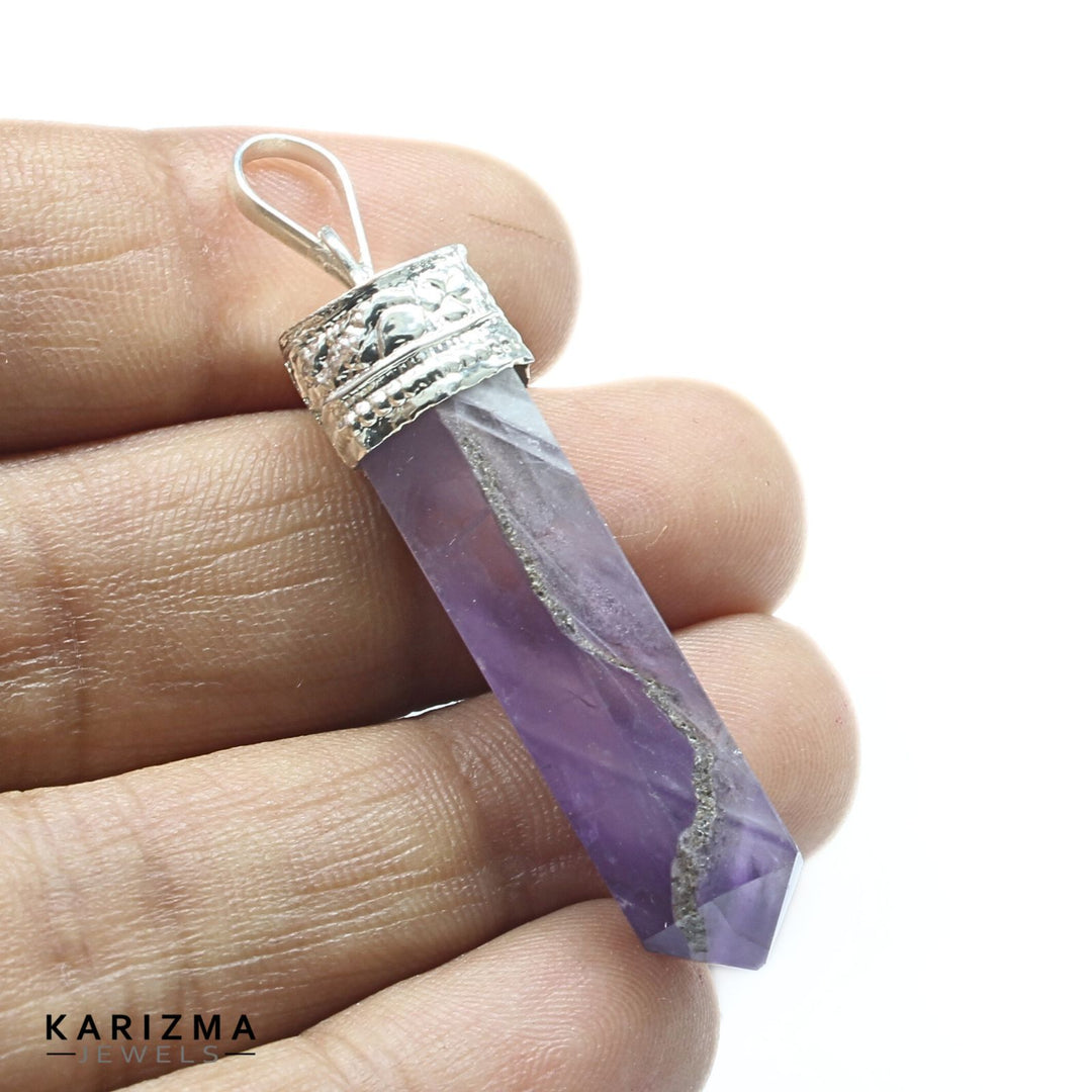 30.8Ct Natural Purple Amethyst Gemstone Healing Point Pencil Pendant