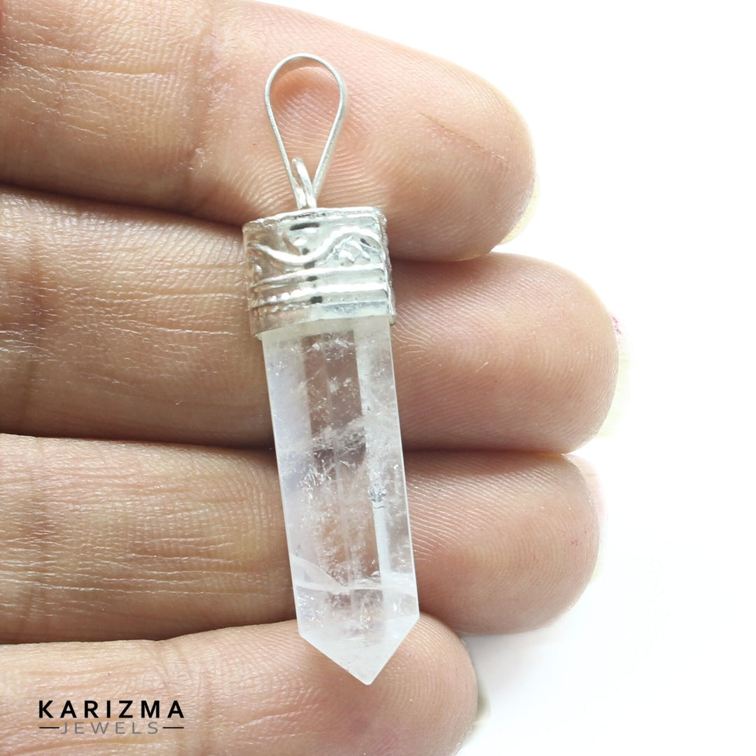 21.8Ct Natural Quartz Crystal Healing Point Pencil Pendant
