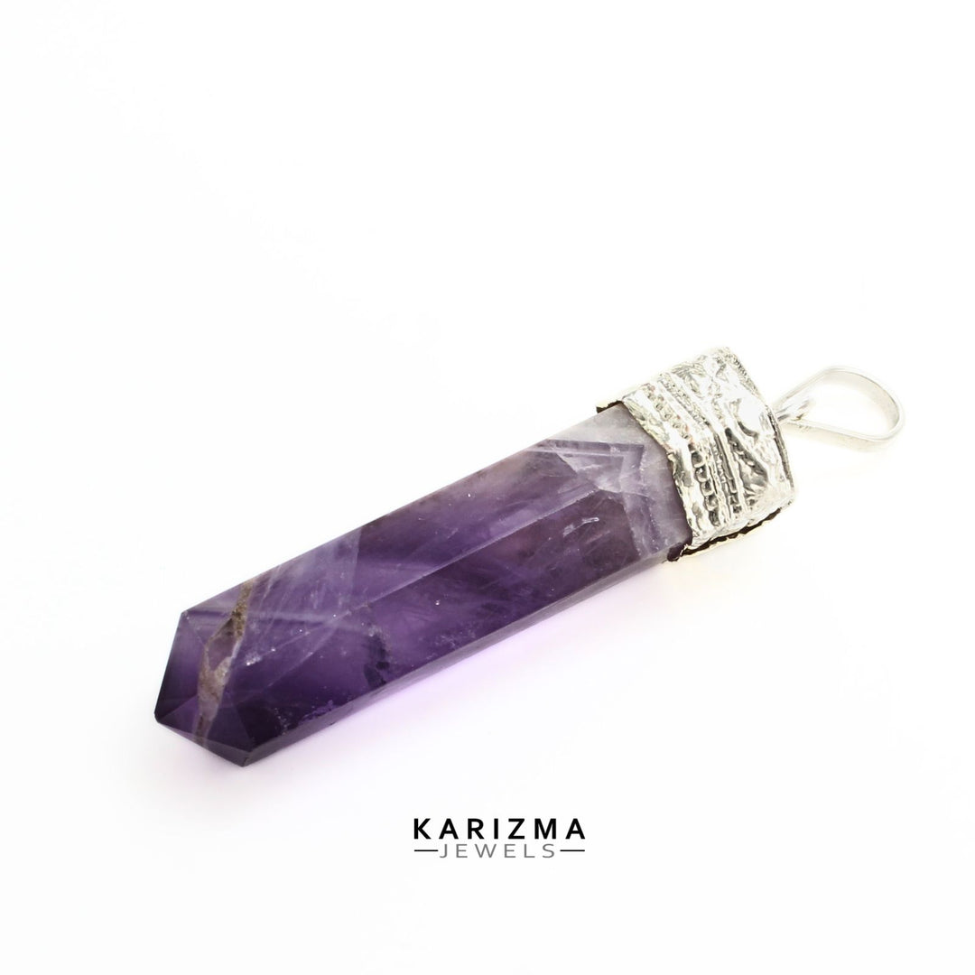 30.8Ct Natural Purple Amethyst Gemstone Healing Point Pencil Pendant