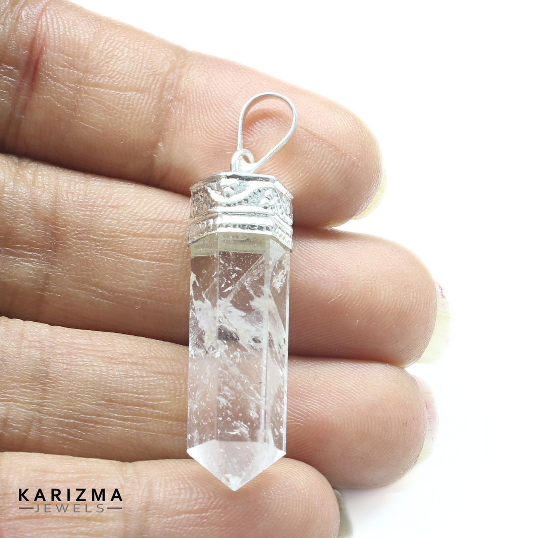 25Ct Natural Quartz Crystal Healing Point Pencil Pendant