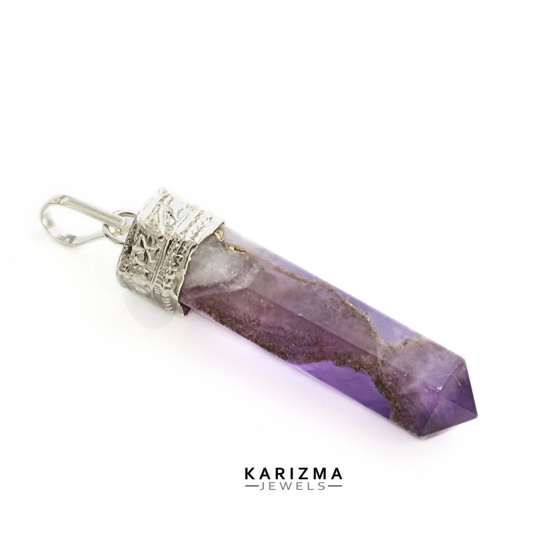30.8Ct Natural Purple Amethyst Gemstone Healing Point Pencil Pendant