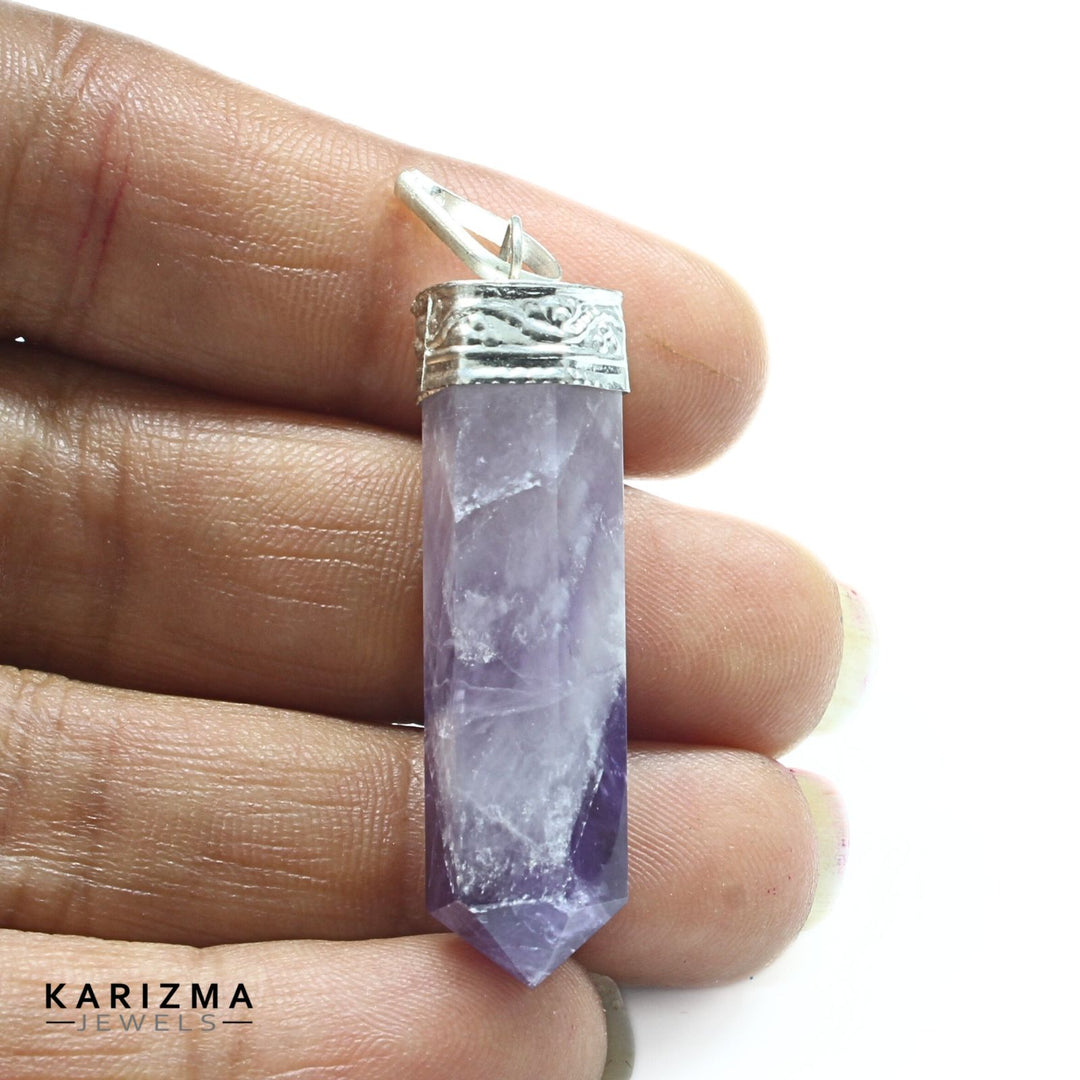 35.6Ct Natural Purple Amethyst Gemstone Healing Point Pencil Pendant