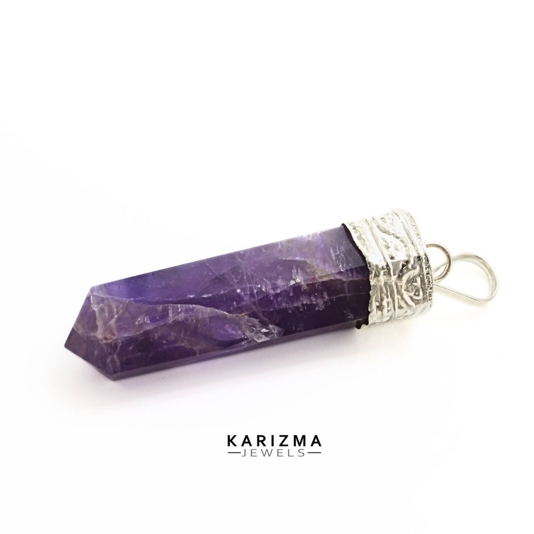 32.2Ct Natural Purple Amethyst Gemstone Healing Point Pencil Pendant
