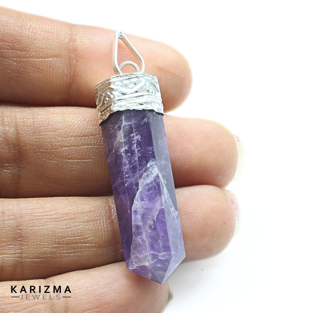 32.2Ct Natural Purple Amethyst Gemstone Healing Point Pencil Pendant