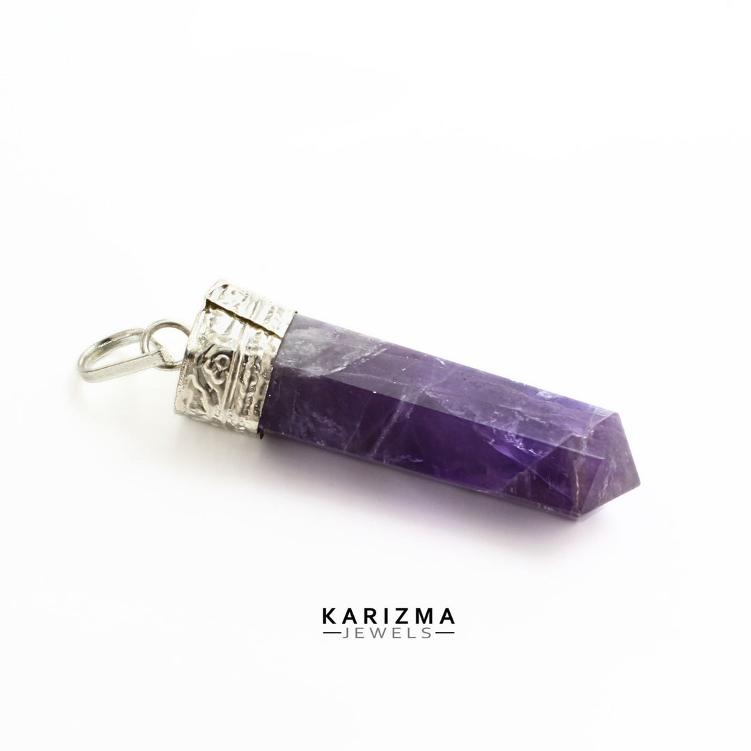 32.2Ct Natural Purple Amethyst Gemstone Healing Point Pencil Pendant