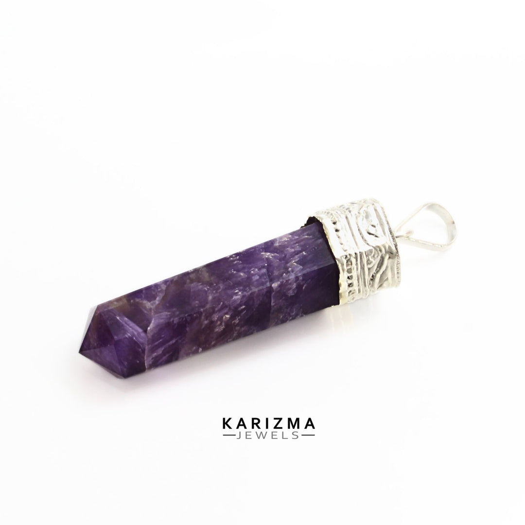26.9Ct Natural Purple Amethyst Gemstone Healing Point Pencil Pendant